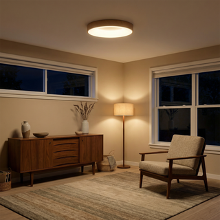 Round Metal Ceiling Light – Modern LED Fixture With Remote Control & Dimmable Brightness