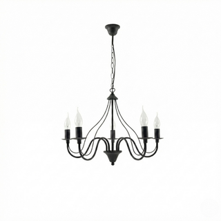 Black Candle Holder Chandelier - 5 Flame Candlestick Lighting for Living Room
