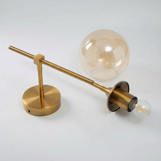 Glass Globe Wall Light – Adjustable Blown Glass Globe Lamp with Warm Brass Finish