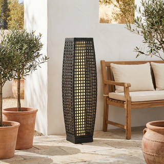 Solar Outdoor Floor Lamp – Wireless Rattan Effect Garden Lantern by Lumavera Lighting