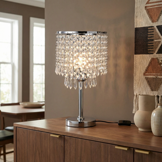 Crystalline Table Lamp – Elegant Modern Crystal Lamp with Chrome Base