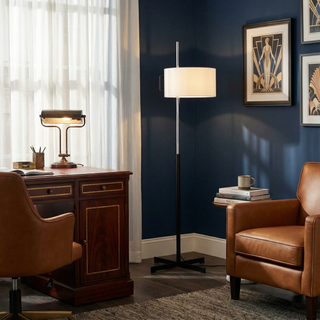 Spanish Floor Lamp – Modern Metal Base with Fabric Shade | LED Ambient Lighting
