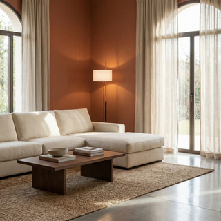 Spanish Floor Lamp – Modern Metal Base with Fabric Shade | LED Ambient Lighting