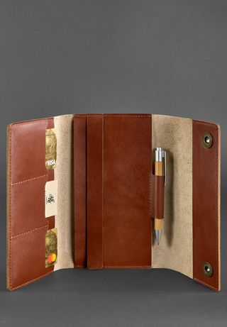 leather bound notebook a5 leather journal cover pen loop magnetic closure side view