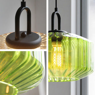 Mid Century Pendant Light – Striped Glass Lamp with E27 Bulb Base for Living Room