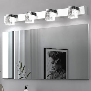Silver crystal LED bathroom wall sconce detail — luxury vanity