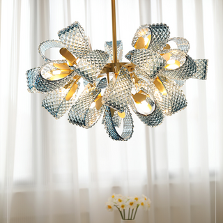 Luxury glass chandelier blue copper finish dining ceiling