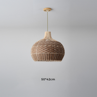 Rattan pendant close-up — handwoven adjustable hanging lamp