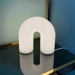 White arch desk lamp wide — modern metal LED warm