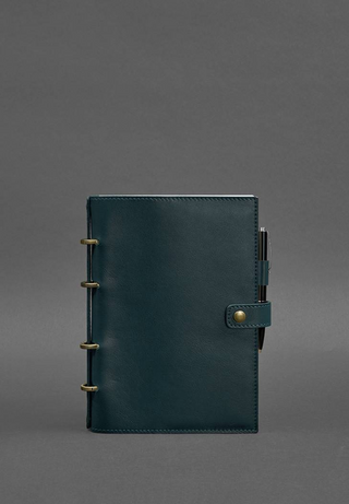 leather bound notebook handcrafted journal replaceable insert pen holder lifestyle view