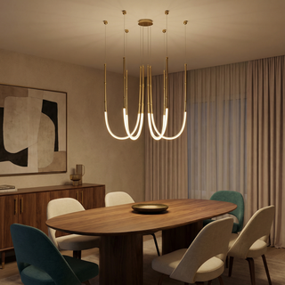 Black Metal Chandelier – Modern Ceiling Light With Tubular Curve Design