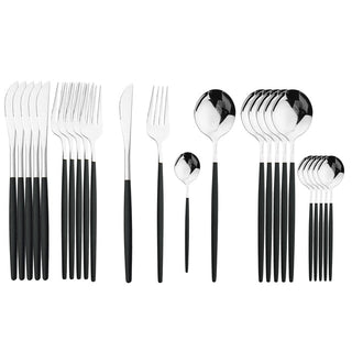 stainless steel cutlery 24 piece gold silver rose finish flatware lifestyle view