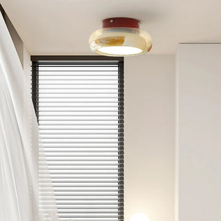 Vintage acrylic small ceiling light close-up, warm compact fixture