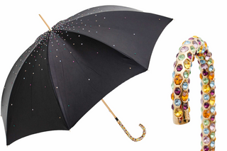 Luxury Swarovski handmade Italian brass handle crystal canopy umbrella front