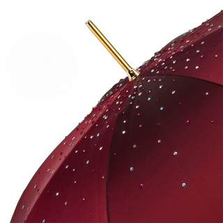 Burgundy Swarovski designer handmade Italian double cloth umbrella detail