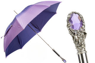 Swarovski purple gem handmade Italian double cloth luxury umbrella front
