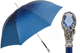 Blue Swarovski manual handmade Italian gem handle double cloth umbrella front