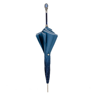Blue Swarovski manual handmade Italian gem handle umbrella close-up