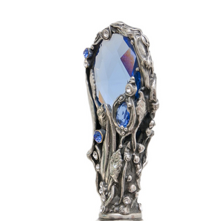 Blue Swarovski manual handmade Italian gem handle umbrella full view