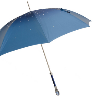 Blue Swarovski manual handmade Italian gem handle double cloth umbrella side
