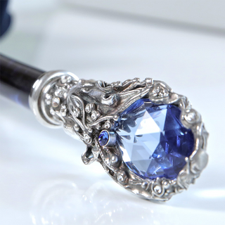 Blue Swarovski manual handmade Italian gem handle umbrella angle view