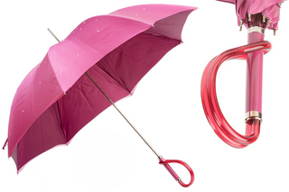 Luxury pink Swarovski handmade Italian double cloth acetate umbrella front