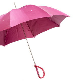 Luxury pink Swarovski handmade Italian double cloth acetate umbrella side