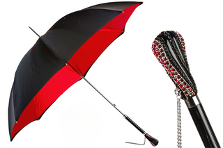 Swarovski black double cloth red interior handmade Italian umbrella front