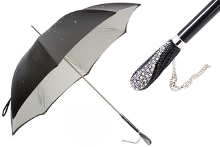 Black crystal Swarovski handmade Italian double cloth luxury umbrella front