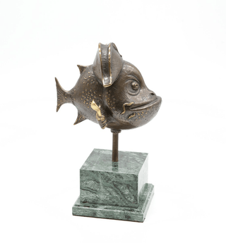 bronze chef fish unique outdoor marine art collectible sculpture angle view