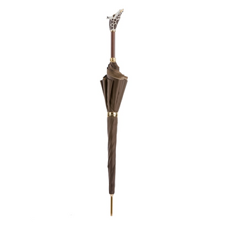 Enameled brass luxury handmade Italian double cloth umbrella close-up