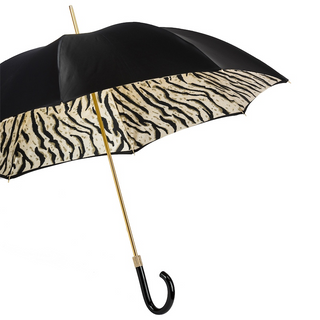 Tiger striped luxury Italian women's umbrella side view