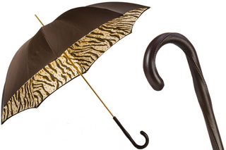 Luxury double cloth leather handle Italian women's umbrella front view