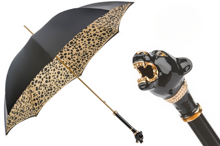 Enameled brass black panther handmade Italian double cloth umbrella front