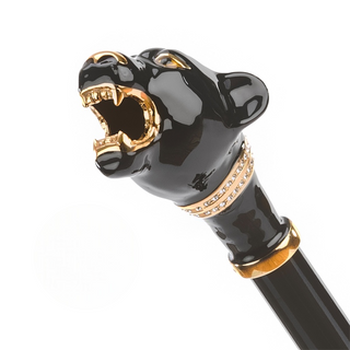 Enameled brass black panther handmade Italian umbrella canopy detail