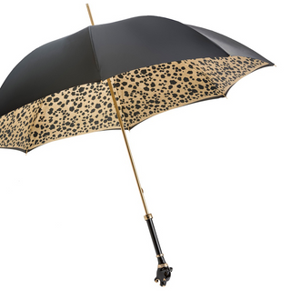 Enameled brass black panther handmade Italian double cloth umbrella side