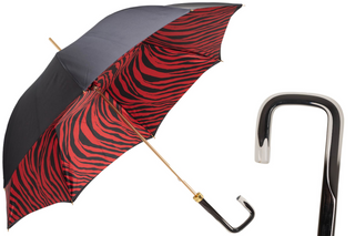 Red zebra print acetate handle luxury women's umbrella front view