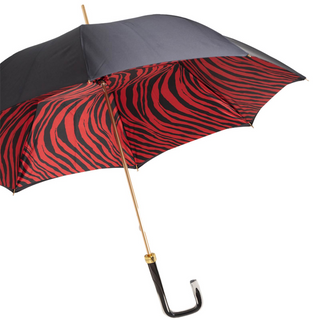 Red zebra print acetate handle luxury women's umbrella side view