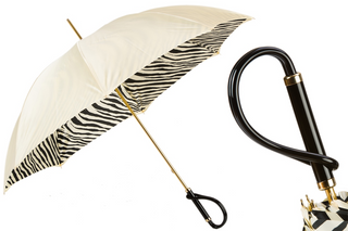Ivory zebra print acetate handle luxury women's umbrella front view