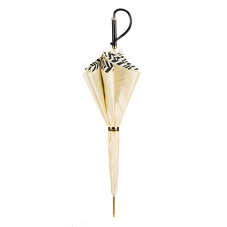 Ivory zebra print acetate handle luxury women's umbrella close-up handle detail