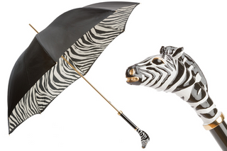 Designer zebra enameled brass handmade Italian double cloth umbrella front