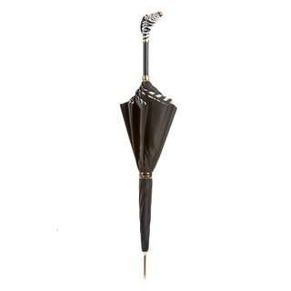 Designer zebra enameled brass handmade Italian umbrella close-up