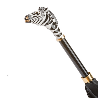 Designer zebra enameled brass handmade Italian umbrella canopy detail
