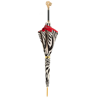 Zebra lion print luxury Italian women's umbrella close-up handle detail