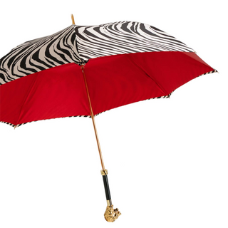 Zebra lion print luxury Italian women's umbrella side view