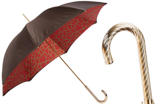 Red giraffe print brass handle luxury women's umbrella front view