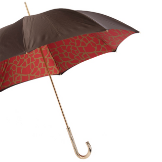 Red giraffe print brass handle luxury women's umbrella side view