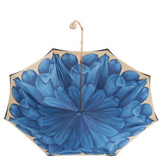 Luxury blue dahlia handmade Italian double cloth brass umbrella top
