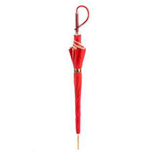 Luxury red handmade Italian double cloth acetate handle umbrella close-up