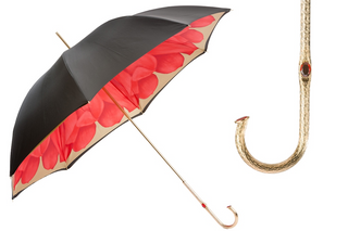 Floral print brass handle handmade Italian women's umbrella front view